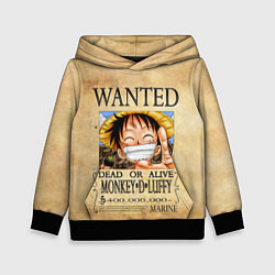 Толстовка-худи детская Манки Д Луффи в розыске One Piece, цвет: 3D-черный