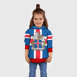 Толстовка-худи детская Флаг и Герб Исландии, цвет: 3D-красный — фото 2