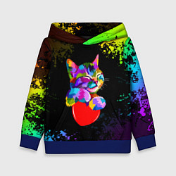 Толстовка-худи детская РАДУЖНЫЙ КОТИК RAINBOW KITTY, цвет: 3D-синий