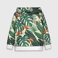 Толстовка-худи детская Тропический паттерн, цвет: 3D-белый