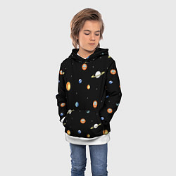 Толстовка-худи детская Планеты в космосе, цвет: 3D-белый — фото 2