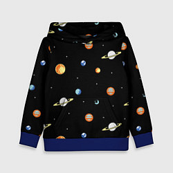 Толстовка-худи детская Планеты в космосе, цвет: 3D-синий