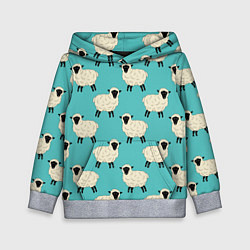 Толстовка-худи детская Овечки паттерн на бирюзовом, цвет: 3D-меланж