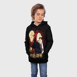 Толстовка-худи детская Юдзи Итадори - Магическая битва, цвет: 3D-черный — фото 2