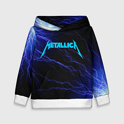 Толстовка-худи детская METALLICA BLUE FLASH МЕТАЛЛИКА СИНИЕ МОЛНИИ, цвет: 3D-белый