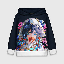 Толстовка-худи детская Venti gi ест яблоко Genshin impact Геншин Импакт, цвет: 3D-белый