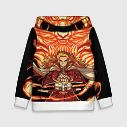 Толстовка-худи детская Пламенный столб Ренгоку Кенджуро, цвет: 3D-белый