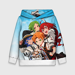 Толстовка-худи детская Реинкарнация безработного главные герои, цвет: 3D-белый