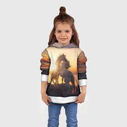 Толстовка-худи детская Лошади на закате, цвет: 3D-белый — фото 2