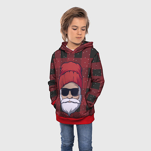 Детская толстовка SANTA HIPSTER САНТА ХИПСТЕР / 3D-Красный – фото 3