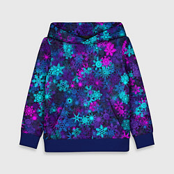 Толстовка-худи детская Неоновые снежинки, цвет: 3D-синий
