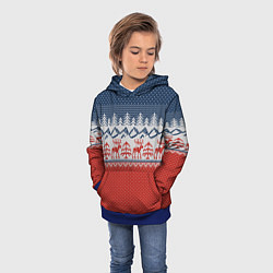 Толстовка-худи детская ВЯЗАНЫЙ УЗОР С ОЛЕНЯМИ, цвет: 3D-синий — фото 2