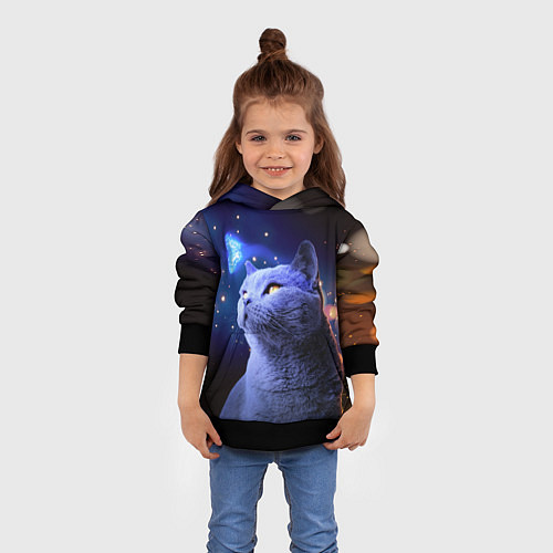 Детская толстовка КОТ И ГОЛУБАЯ БАБОЧКА / 3D-Черный – фото 4