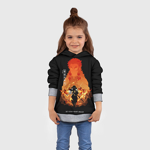 Детская толстовка Ренгоку Кенджуро пылай клинок демонов / 3D-Меланж – фото 4
