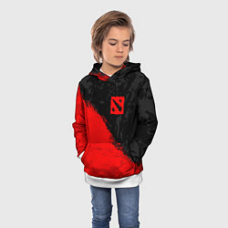 Толстовка-худи детская DOTA 2 RED LOGO, БРЫЗГИ КРАСОК, цвет: 3D-белый — фото 2