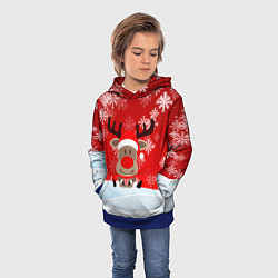 Толстовка-худи детская Новогодний Олень сидит в снегу, цвет: 3D-синий — фото 2