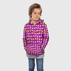 Толстовка-худи детская Фиолетовый Фон с Желтыми Квадратами Иллюзия Движен, цвет: 3D-меланж — фото 2