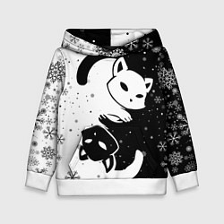 Толстовка-худи детская Новогодние два кота кувыркаются, цвет: 3D-белый