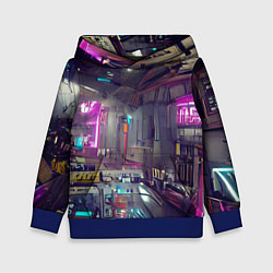 Толстовка-худи детская Городской киберпанк, цвет: 3D-синий