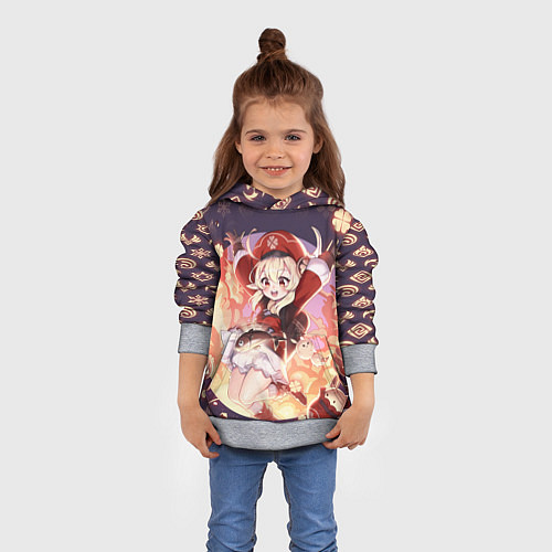 Детская толстовка КЛИ ГЕРОИНЯ ГЕНШИН ИМПАКТ, НЕОНОВЫЕ СИМВОЛЫ / 3D-Меланж – фото 4