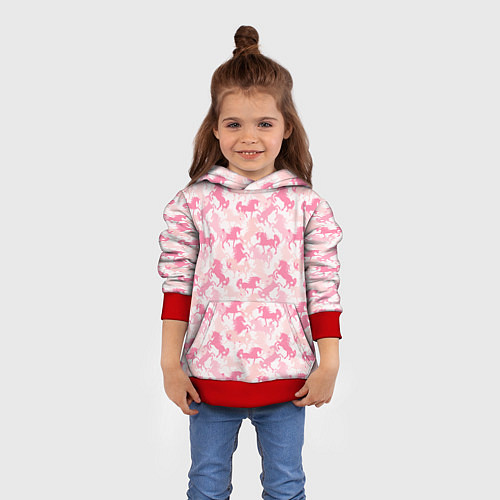 Детская толстовка Розовые Единороги / 3D-Красный – фото 4
