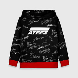 Толстовка-худи детская ATEEZ БЕЛЫЕ АВТОГРАФЫ УЗОР, цвет: 3D-красный