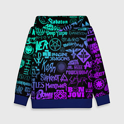 Толстовка-худи детская ЛОГОТИПЫ РОК ГРУПП НЕОН ROCK NEON, цвет: 3D-синий