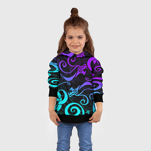 Детская толстовка НЕОНОВОЕ ТАТУ ДРАКЕНА УЗОР / 3D-Черный – фото 4