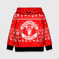 Толстовка-худи детская FC Manchester United: Новогодний узор, цвет: 3D-черный