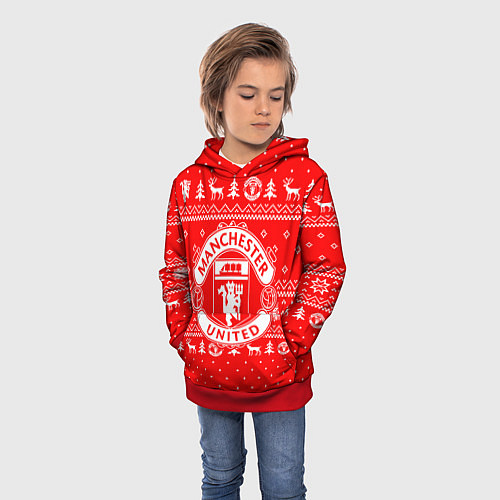 Детская толстовка FC Manchester United: Новогодний узор / 3D-Красный – фото 3
