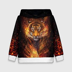 Толстовка-худи детская Огненный тигр Сила огня, цвет: 3D-белый