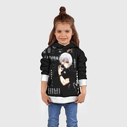 Толстовка-худи детская Токийский Гуль на фоне Иероглифов Tokyo Ghoul, цвет: 3D-белый — фото 2