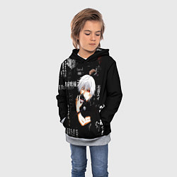 Толстовка-худи детская Токийский Гуль на фоне Иероглифов Tokyo Ghoul, цвет: 3D-меланж — фото 2