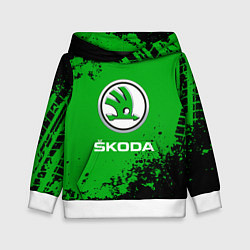 Толстовка-худи детская Skoda следы от шин, цвет: 3D-белый