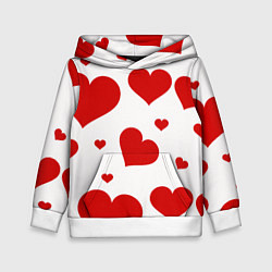Толстовка-худи детская Красные сердечки Heart, цвет: 3D-белый