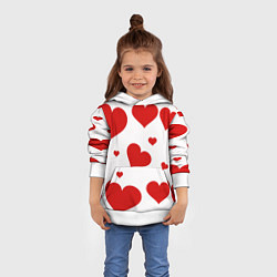 Толстовка-худи детская Красные сердечки Heart, цвет: 3D-белый — фото 2