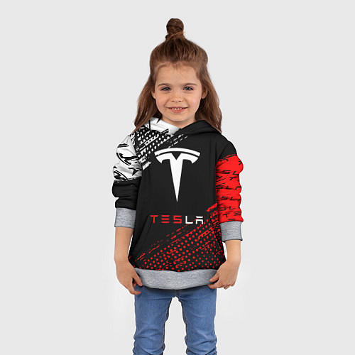 Детская толстовка Tesla - Logo Pattern / 3D-Меланж – фото 4