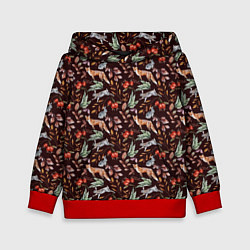 Толстовка-худи детская Лесная лисичка паттерн, цвет: 3D-красный