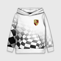Толстовка-худи детская Porsche Порше Финишный флаг, цвет: 3D-белый