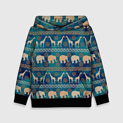 Толстовка-худи детская Жирафы и слоны, цвет: 3D-черный