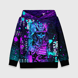 Толстовка-худи детская Неоновый Японский Самурай Neon Samurai Skull, цвет: 3D-черный