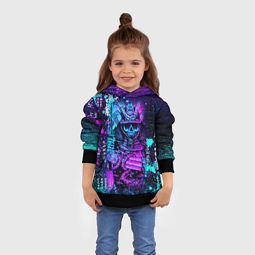 Детская толстовка Неоновый Японский Самурай Neon Samurai Skull / 3D-Черный – фото 4