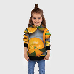 Толстовка-худи детская Мандаринки на деревянном столе, цвет: 3D-черный — фото 2