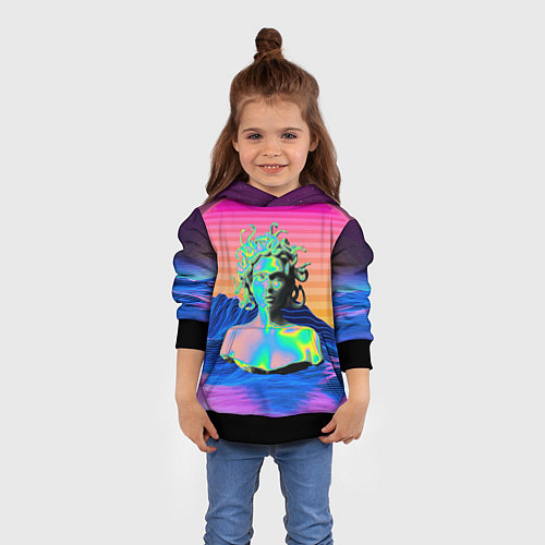 Детская толстовка Gorgon Medusa Vaporwave Neon Mountains / 3D-Черный – фото 4