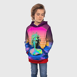 Толстовка-худи детская Gorgon Medusa Vaporwave Neon Mountains, цвет: 3D-красный — фото 2