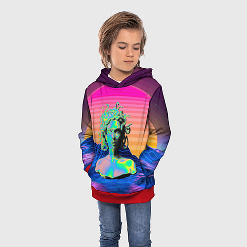 Детская толстовка Gorgon Medusa Vaporwave Neon Mountains / 3D-Красный – фото 3