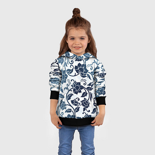 Детская толстовка Гжелевые цветы / 3D-Черный – фото 4
