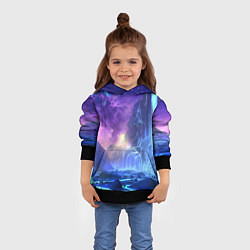 Толстовка-худи детская Фантастический пейзаж Водопад Неон, цвет: 3D-черный — фото 2