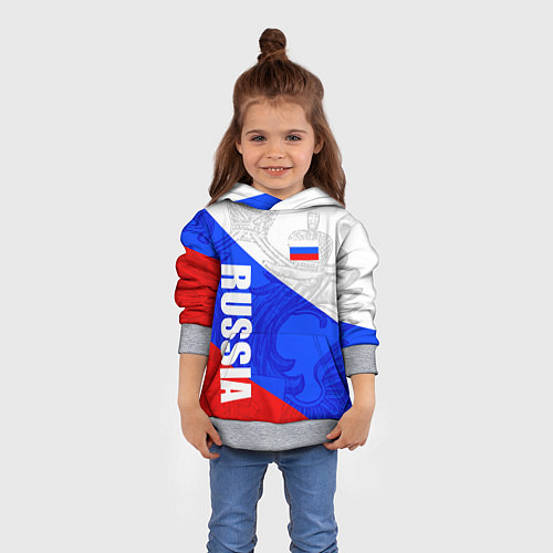 Детская толстовка RUSSIA - SPORTWEAR - ТРИКОЛОР / 3D-Меланж – фото 4