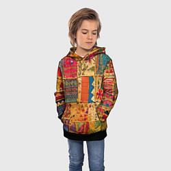 Толстовка-худи детская Пэчворк Лоскутное одеяло Patchwork Quilt, цвет: 3D-черный — фото 2